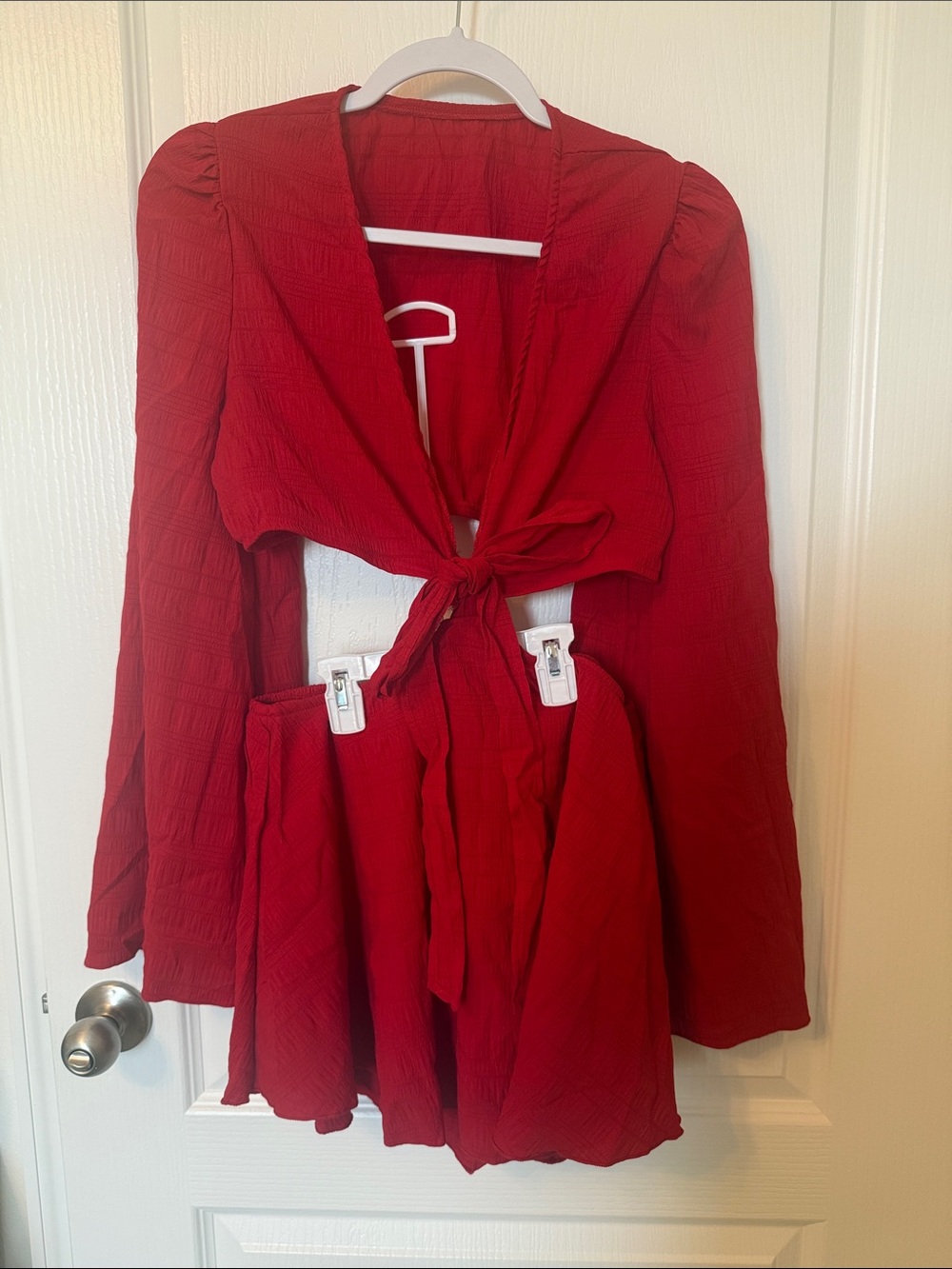 Tie-Front Red Women's Romper Jumpsuit